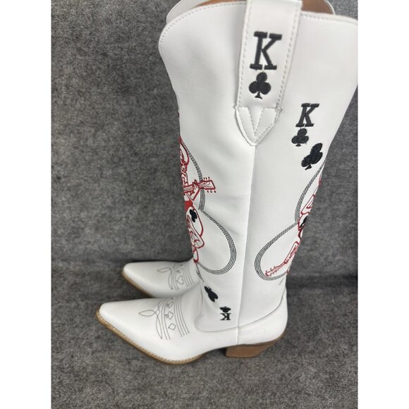 dingo Shoes - Dingo Boots Womens Size 9M White King Card Embroidered Western Cowboy Leather